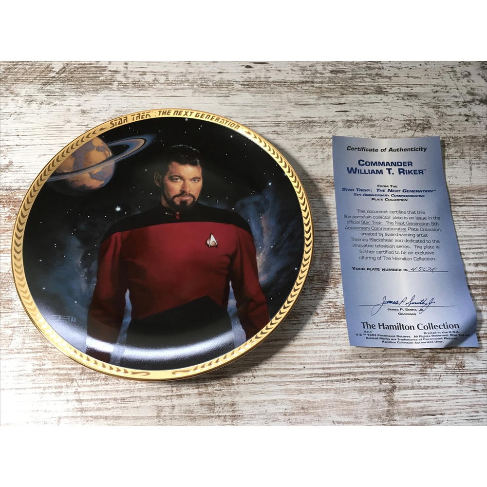 Star Trek TNG Commander William T Riker Hamilton Plate 1993 COA